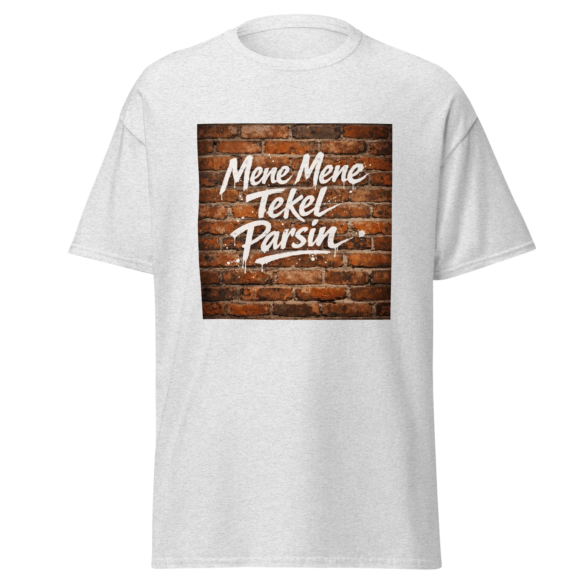 Unisex black t-shirt featuring vintage Writing on the Wall poster artwork printed across the front