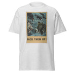 Unisex black t-shirt featuring vintage Back Them Up poster artwork printed across the front