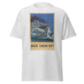 Unisex heather gray t-shirt featuring vintage Back Them Up poster artwork printed across the front