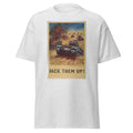 Unisex black t-shirt featuring vintage Back Them Up poster artwork printed across the front