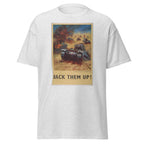 Unisex black t-shirt featuring vintage Back Them Up poster artwork printed across the front