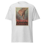 Unisex black t-shirt featuring vintage Londra poster artwork printed across the front