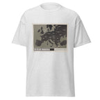 Unisex heather gray t-shirt featuring vintage Six Million poster artwork printed across the front