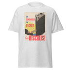 Unisex heather gray t-shirt featuring vintage We Sailed Secretly poster artwork printed across the front