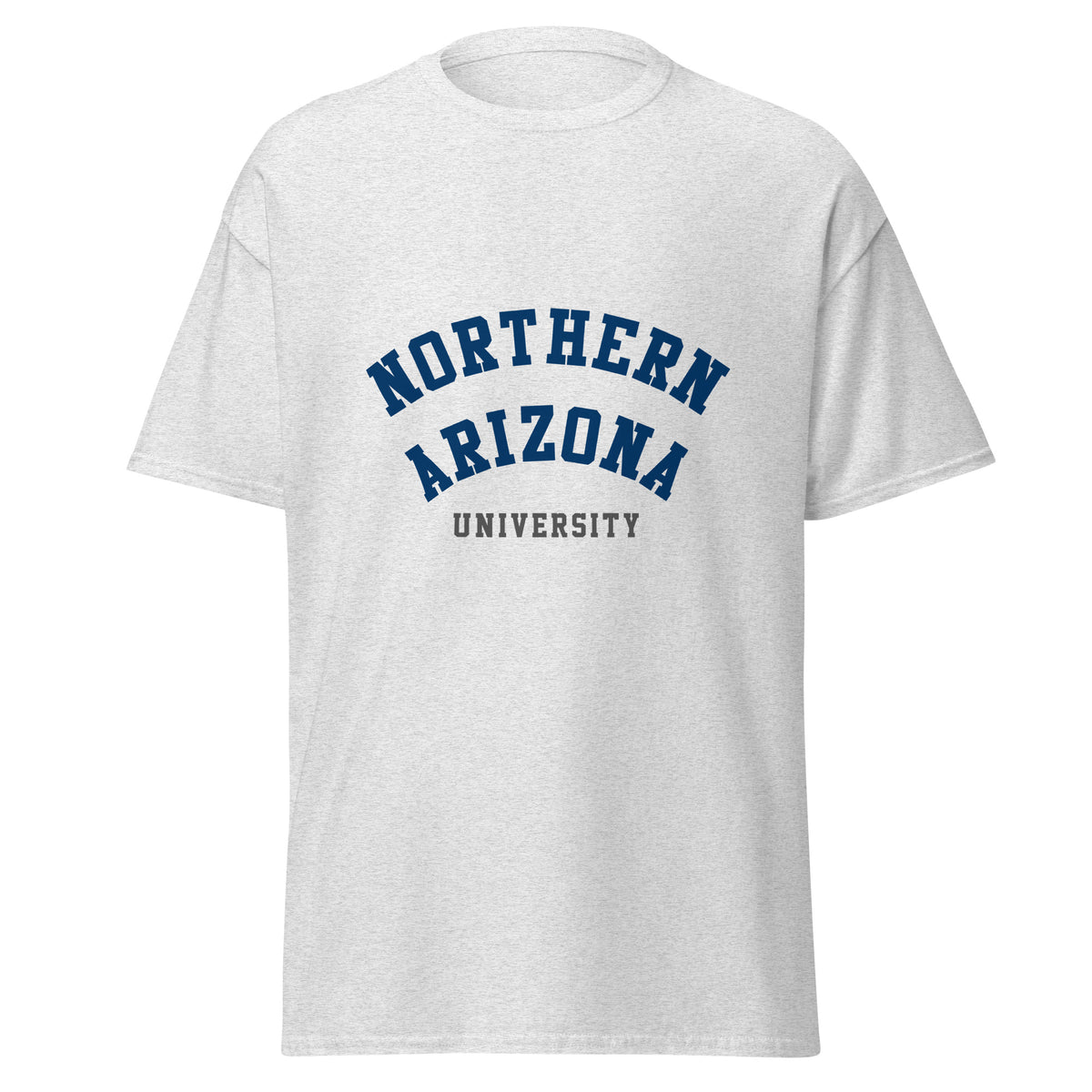 Northern Arizona University Unisex classic tee, shown in Ash, front view, sizes S–5XL