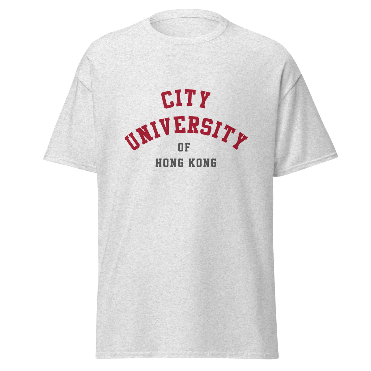 City University of Hong Kong Unisex classic tee, shown in Ash, front view, sizes S–5XL