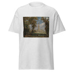 Unisex t-shirt featuring John Constable 'Salisbury Cathedral from the Bishop’s Grounds' artwork, shown in Ash, front view, sizes S–5XL