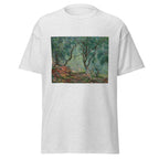 Unisex t-shirt featuring Claude Monet 'Bois d’oliviers au jardin Moreno' artwork, shown in Ash, front view, sizes S–5XL