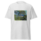 Unisex t-shirt featuring Claude Monet 'Bordighera' artwork, shown in Ash, front view, sizes S–5XL