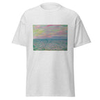 Unisex t-shirt featuring Claude Monet 'Coucher De Soleil À Pourville' artwork, shown in Ash, front view, sizes S–5XL