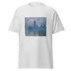 Unisex t-shirt featuring Claude Monet 'Houses of Parliament' artwork, shown in Ash, front view, sizes S–5XL