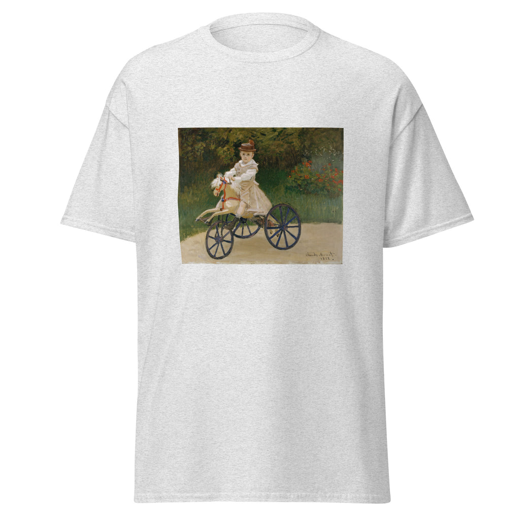 Unisex t-shirt featuring Claude Monet 'Jean Monet' artwork, shown in Ash, front view, sizes S–5XL