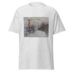 Unisex t-shirt featuring Claude Monet 'L’entrée De Giverny En Hiver' artwork, shown in Ash, front view, sizes S–5XL