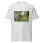 Unisex t-shirt featuring Claude Monet 'Parc Monceau' artwork, shown in Ash, front view, sizes S–5XL