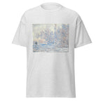 Unisex t-shirt featuring Claude Monet 'Le Givre À Giverny' artwork, shown in Ash, front view, sizes S–5XL