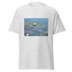 Unisex t-shirt featuring Claude Monet 'Nymphéas' artwork, shown in Ash, front view, sizes S–5XL