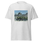 Unisex t-shirt featuring Claude Monet 'St. Germain l’Auxerrois' artwork, shown in Ash, front view, sizes S–5XL