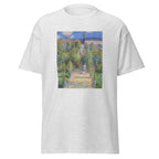 Unisex t-shirt featuring Claude Monet 'The Artist’s Garden at Vétheuil' artwork, shown in Ash, front view, sizes S–5XL