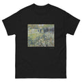 Unisex classic tee featuring Renoir's impressionist painting of a woman with parasol in a garden