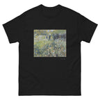 Unisex classic tee featuring Renoir's impressionist painting of a woman with parasol in a garden