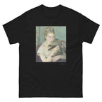 Unisex classic tee featuring Renoir's impressionist painting of a woman holding a cat