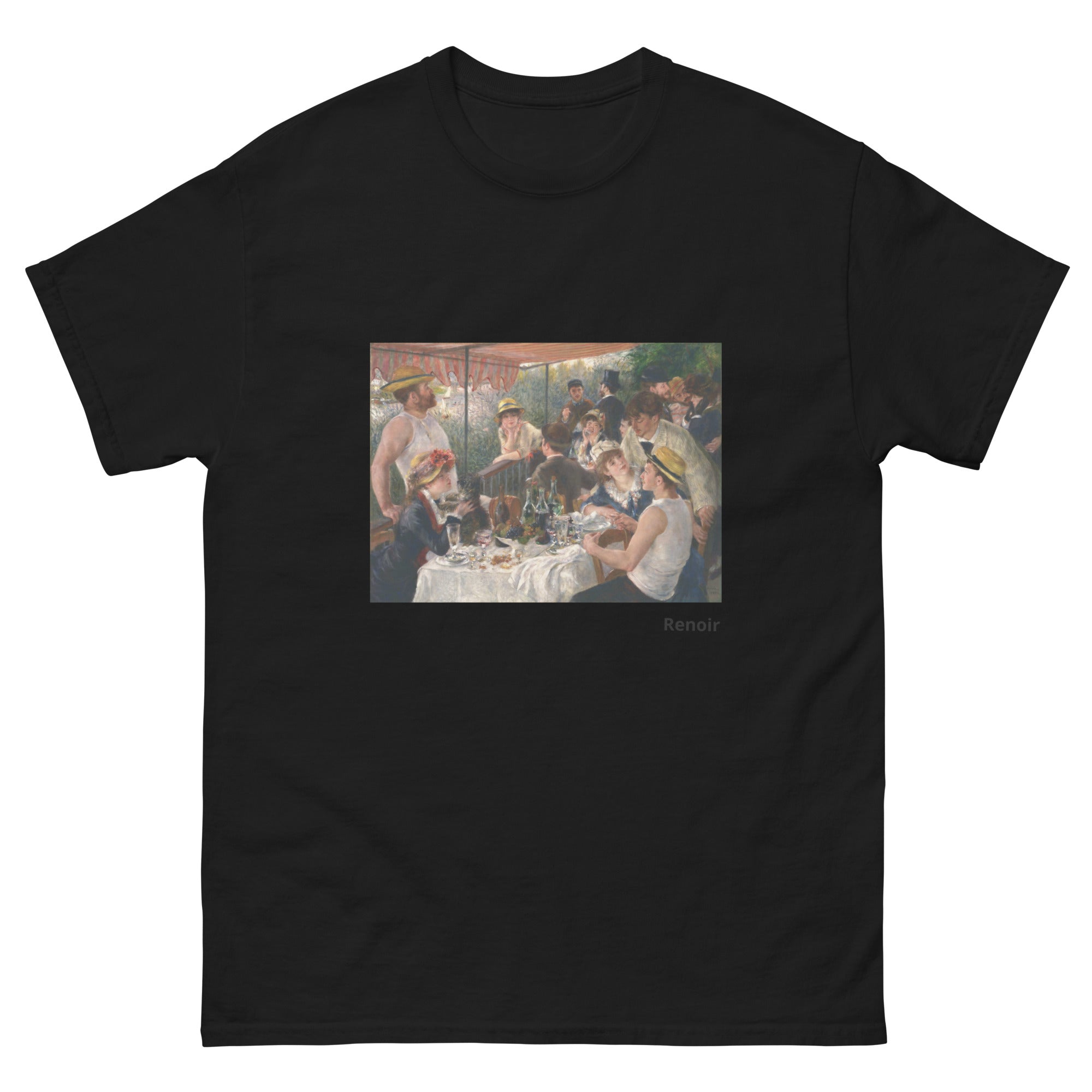 Unisex classic tee featuring Renoir's Luncheon of the Boating Party with lively outdoor gathering