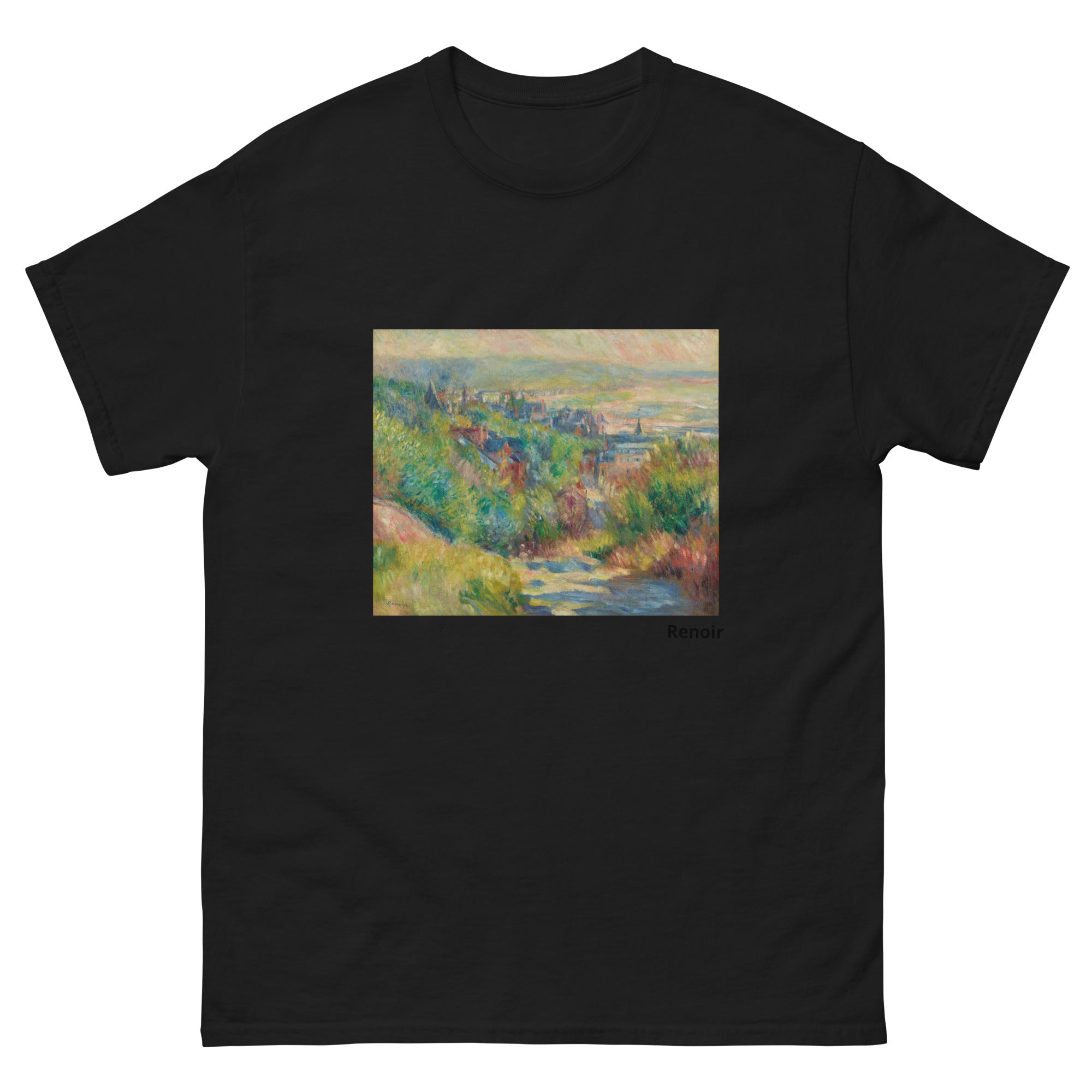 Unisex classic tee featuring Renoir's impressionist coastal hilltop view Les Hauteurs de Trouville