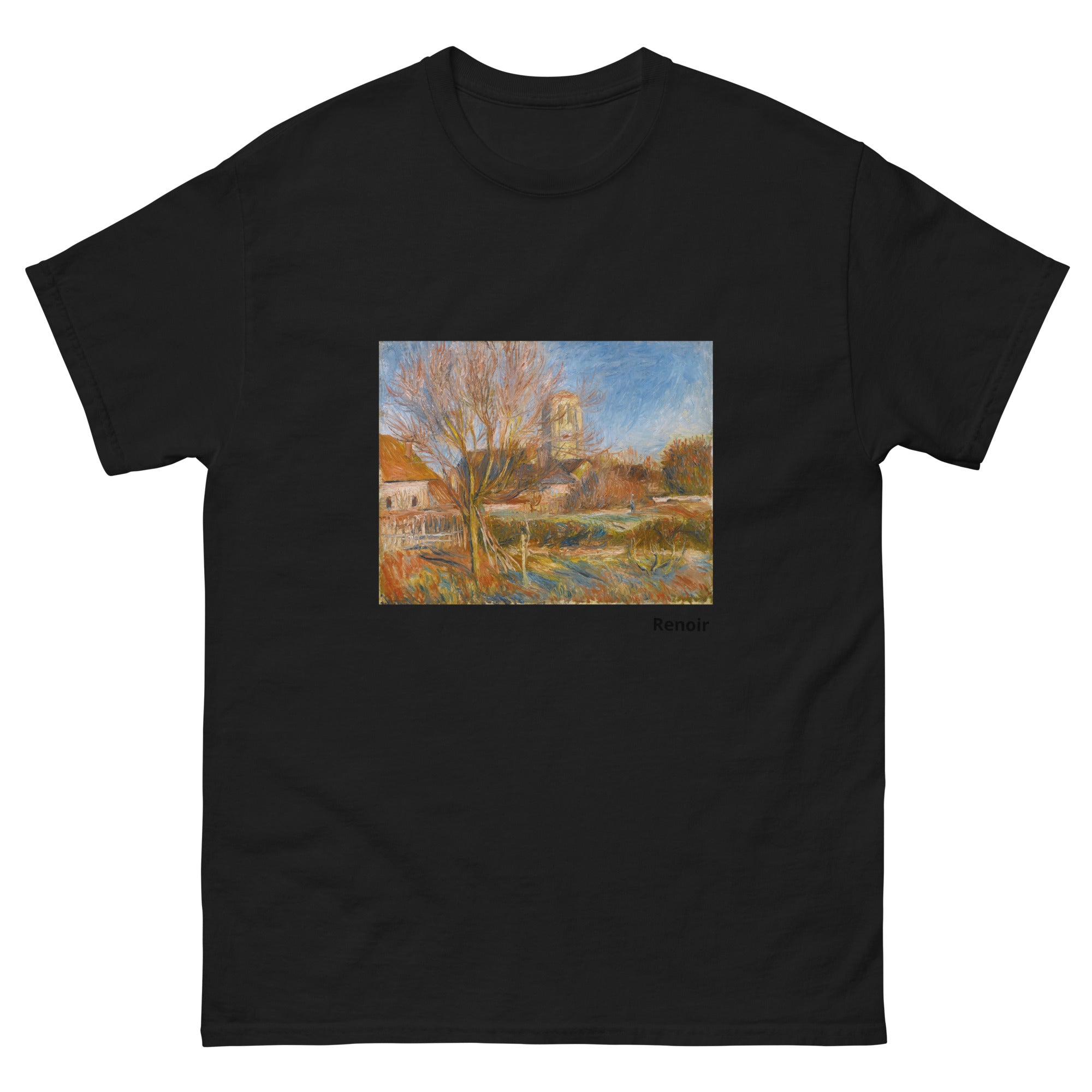 Unisex classic tee featuring Renoir's impressionist painting of a village church in Essoyes