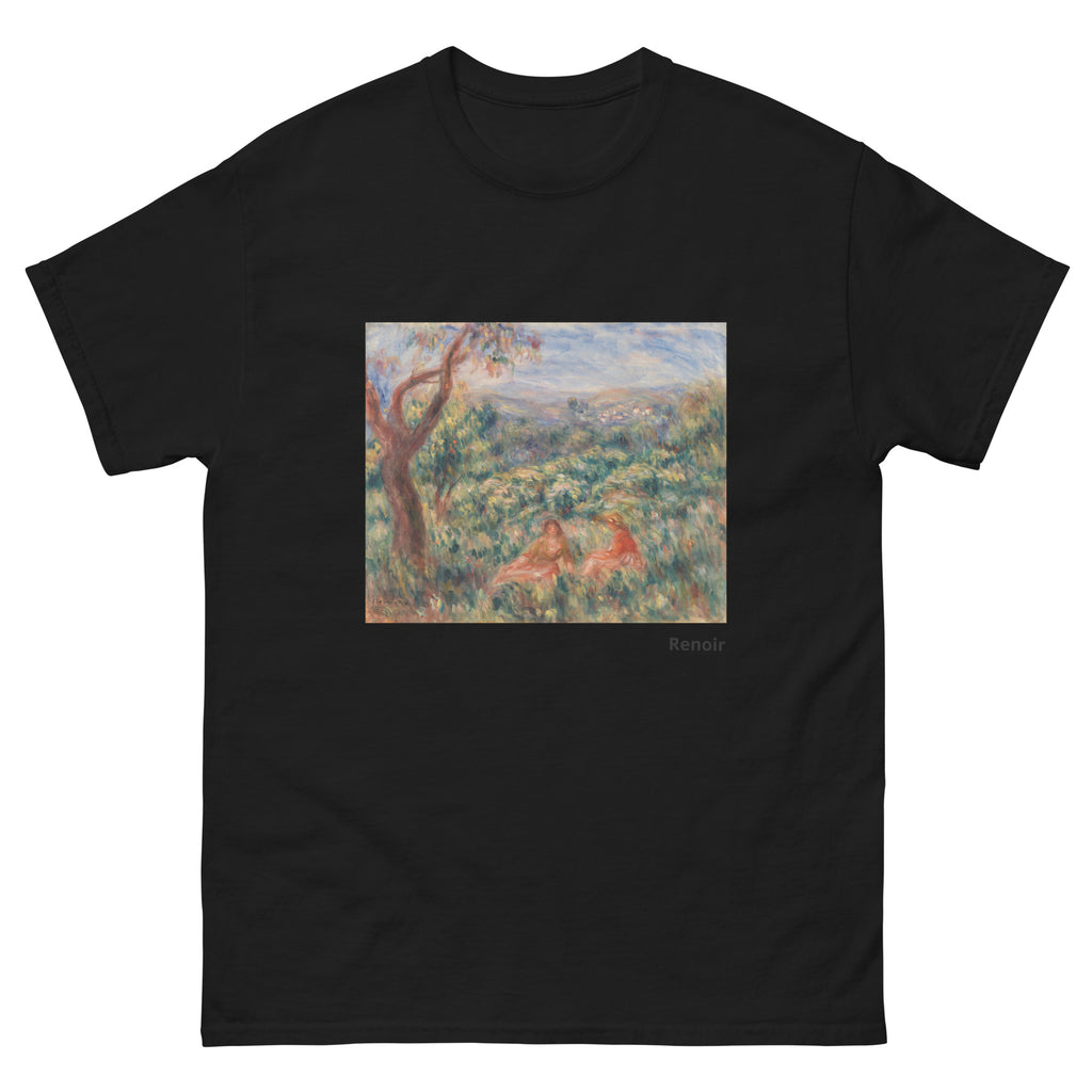 Unisex classic tee featuring Renoir's 1916 impressionist landscape with vibrant natural scenery