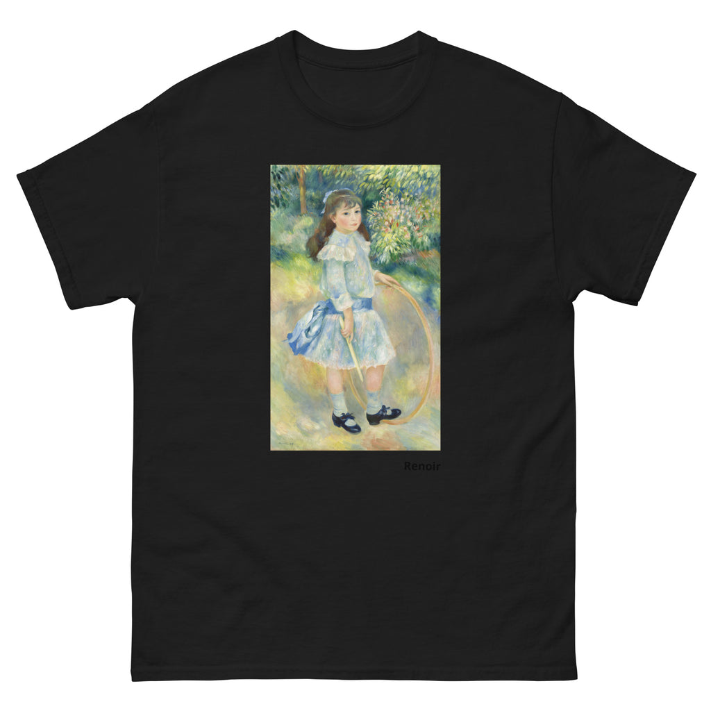 Unisex classic tee featuring Renoir's impressionist painting of a girl playing with a hoop