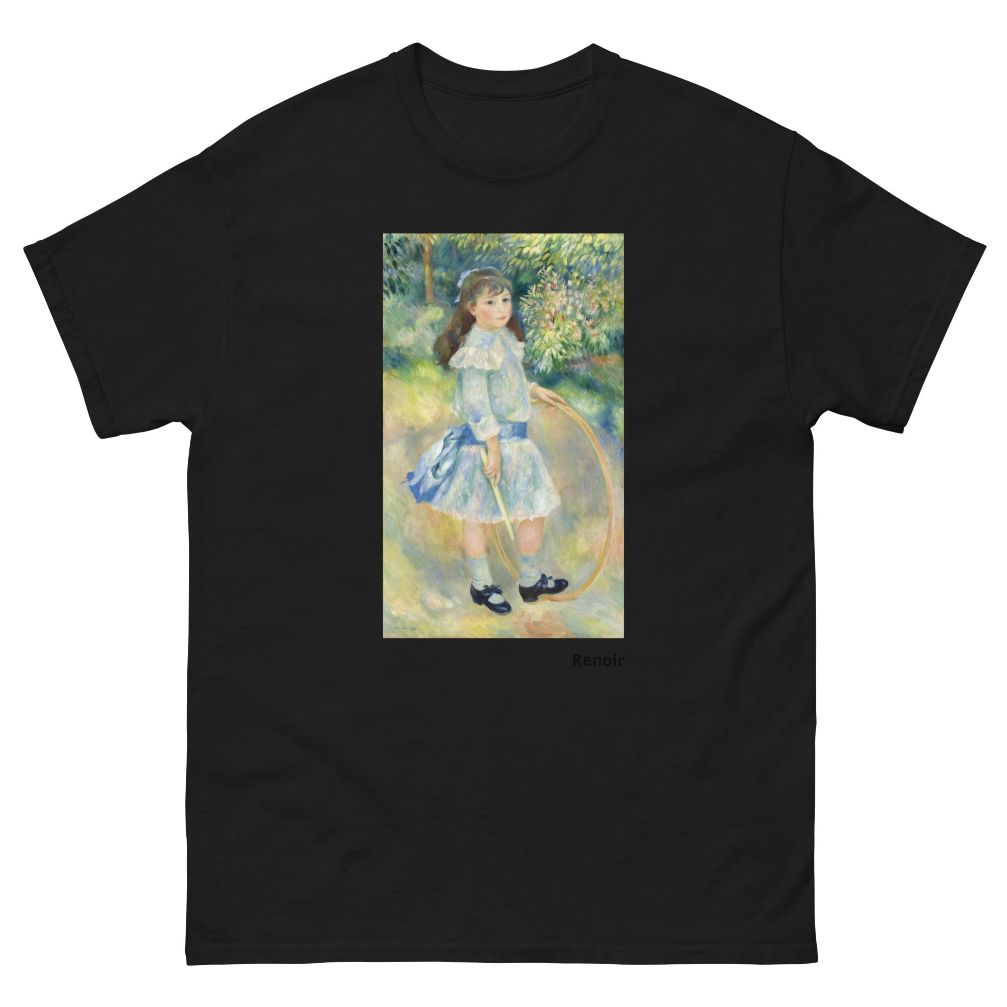 Unisex classic tee featuring Renoir's impressionist painting of a girl playing with a hoop