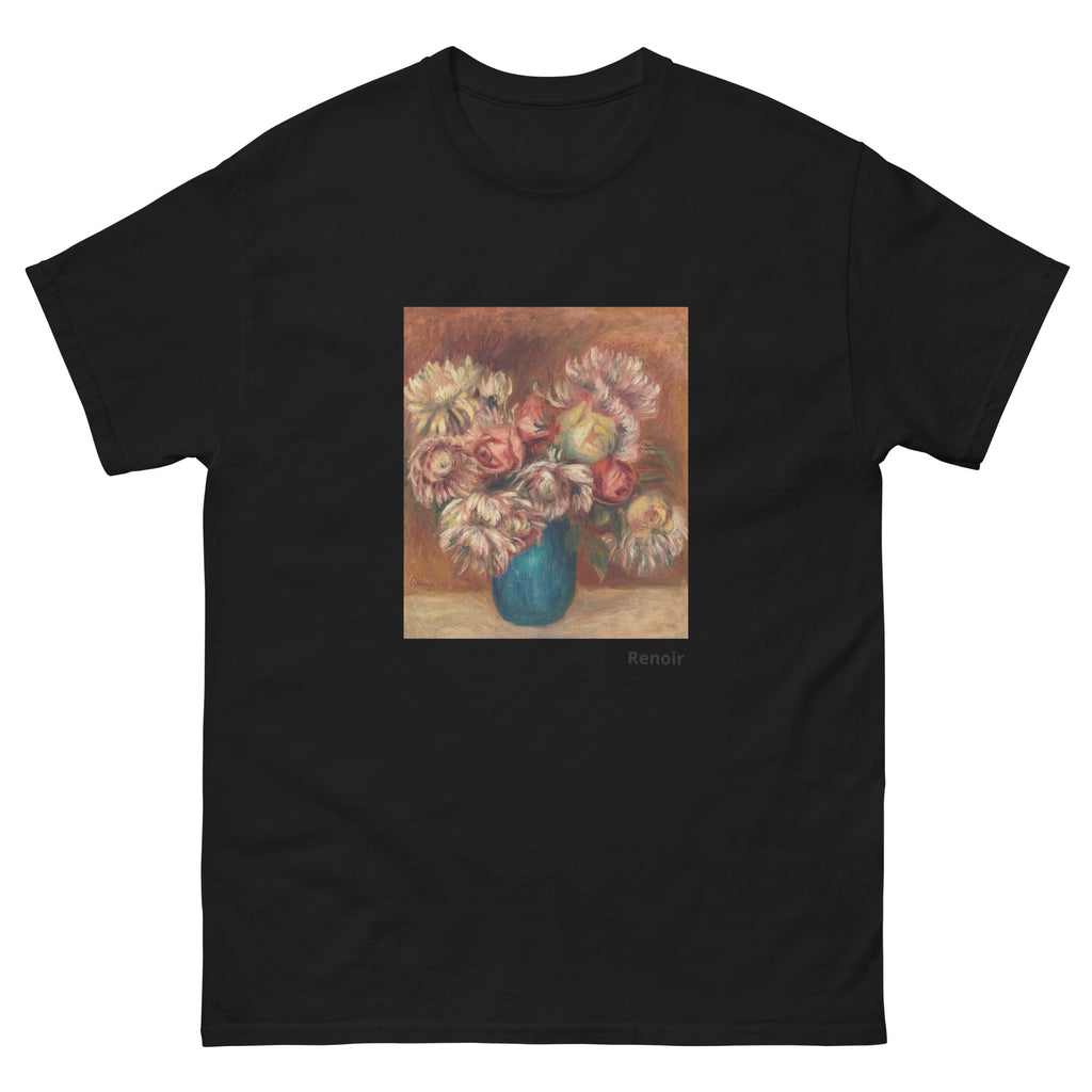 Unisex classic tee featuring Renoir's impressionist still life of flowers in a green vase