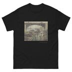 Unisex classic tee featuring Monet's impressionist painting of workers unloading coal from barges