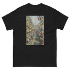 Unisex classic tee featuring Monet's lively impressionist painting of Rue Montorgueil in Paris