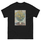 Unisex classic tee featuring Monet's impressionist painting of Jerusalem artichoke flowers in bloom