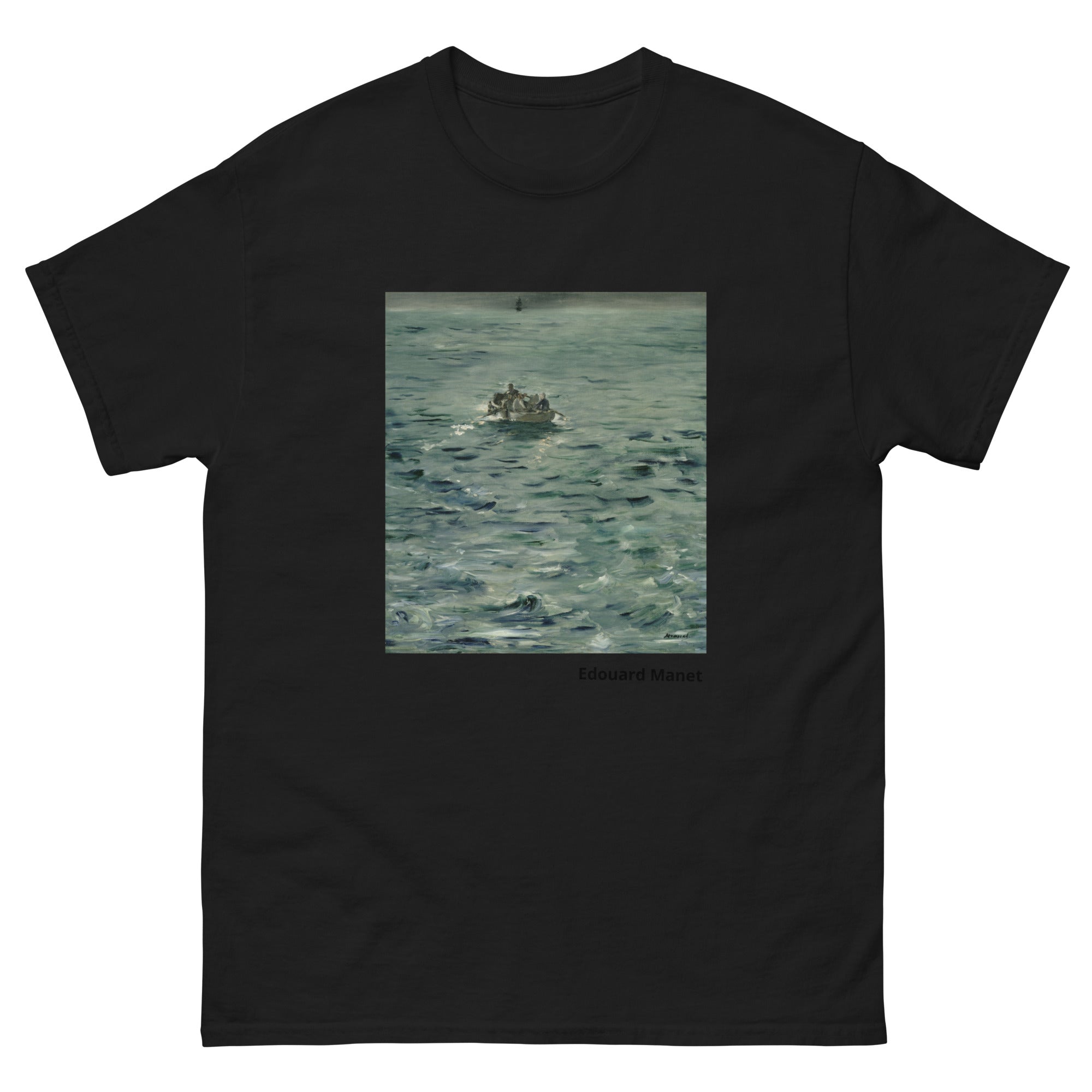 Unisex classic tee featuring Manet's dramatic painting of Rochefort's daring sea escape