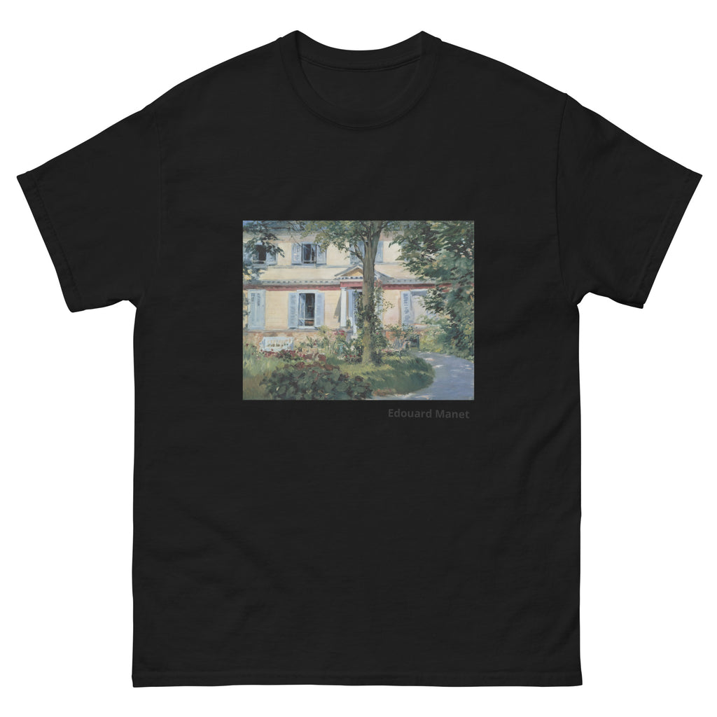 Unisex classic tee featuring Manet's impressionist painting of a house and garden at Rueil