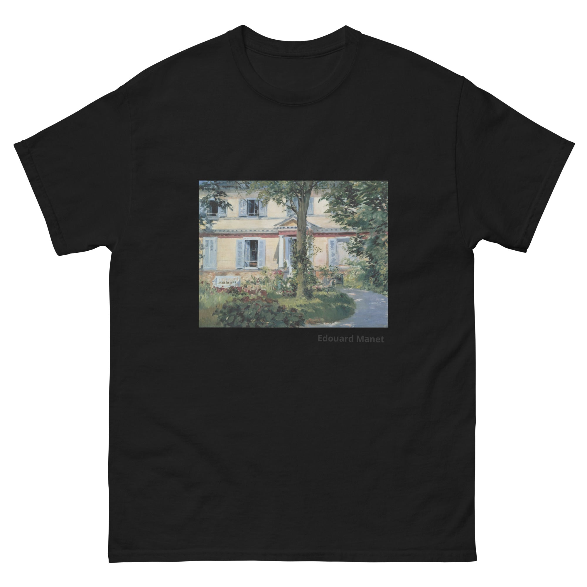 Unisex classic tee featuring Manet's impressionist painting of a house and garden at Rueil
