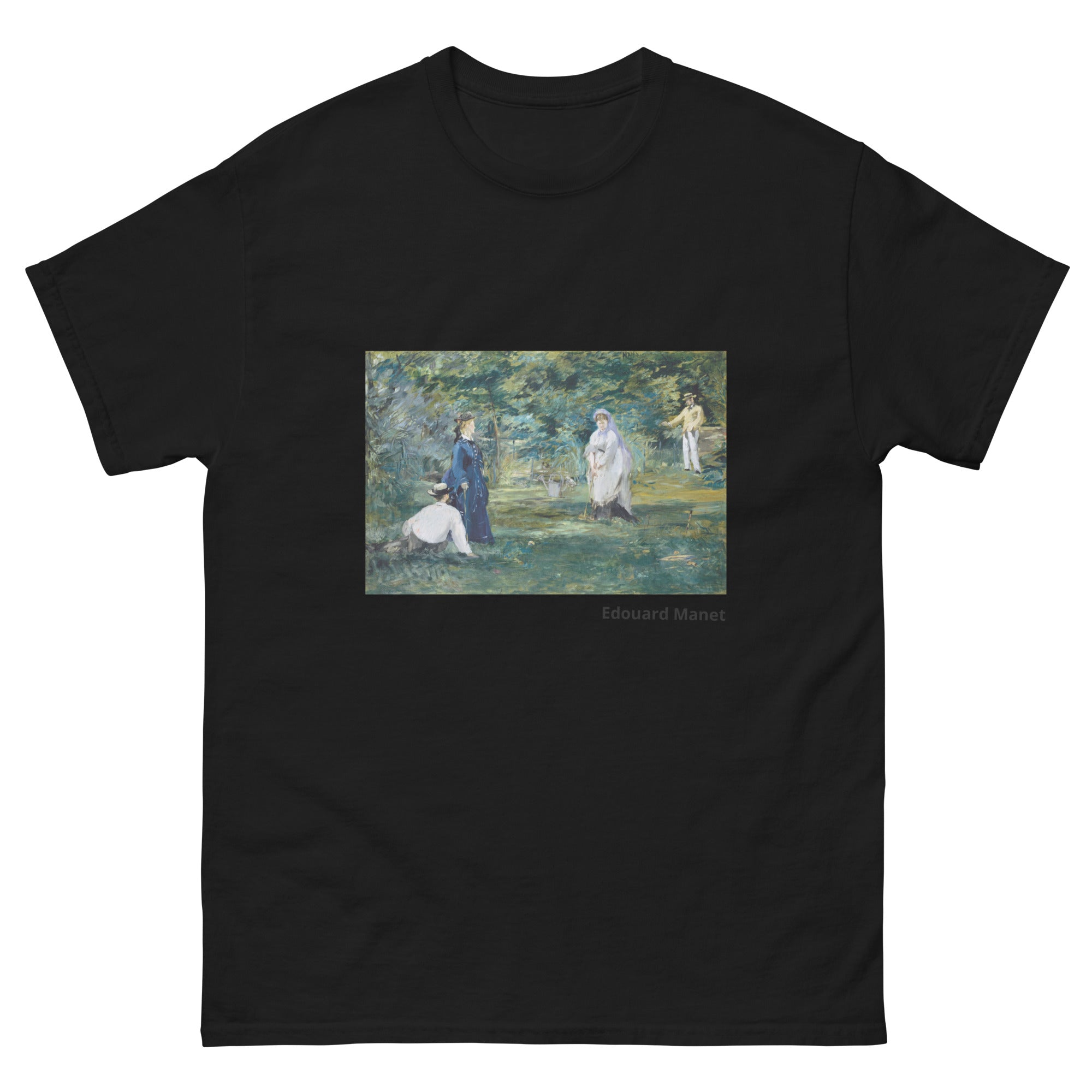 Unisex classic tee featuring Manet's impressionist painting of a garden croquet party scene