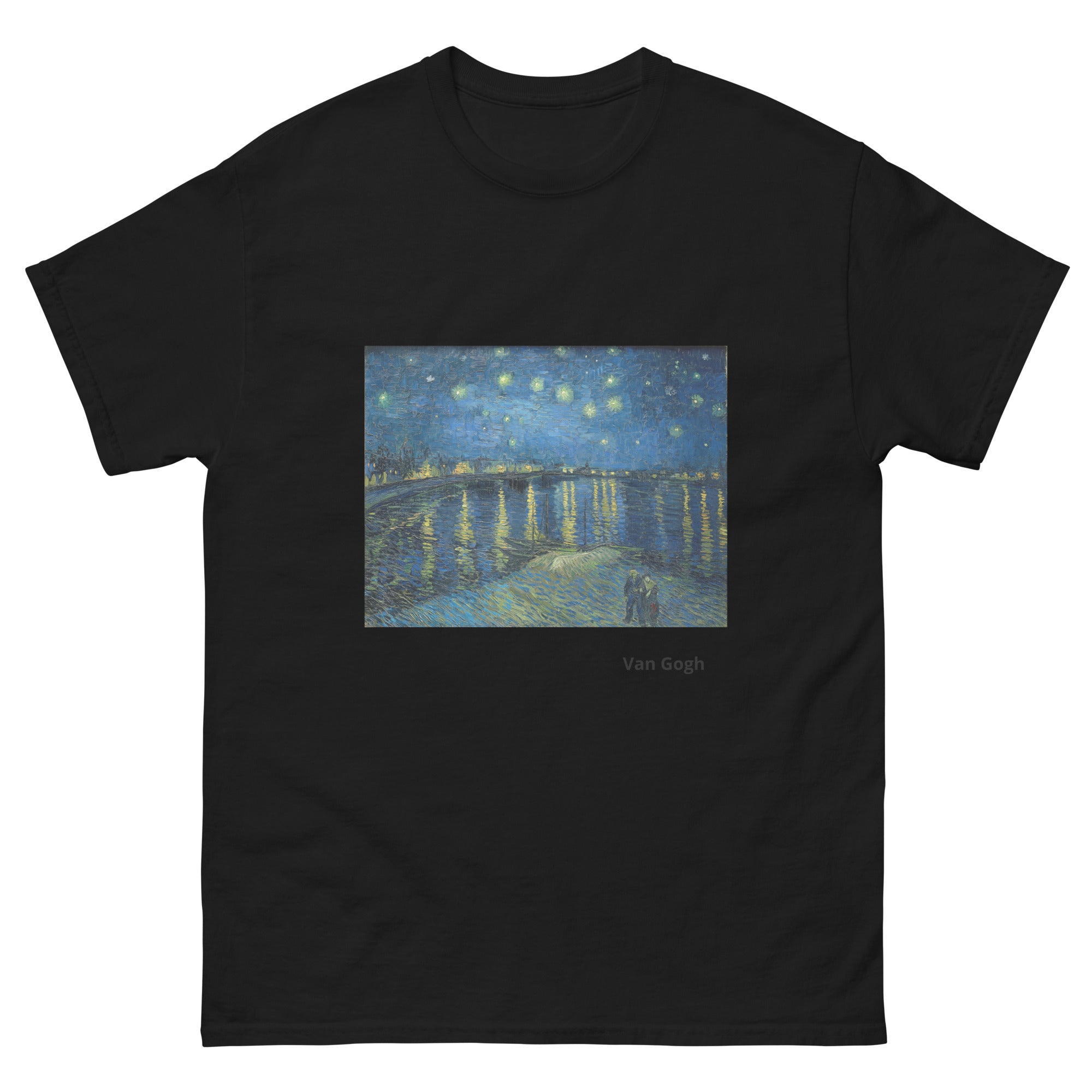 Unisex classic tee featuring Van Gogh's iconic Starry Night with swirling sky and village
