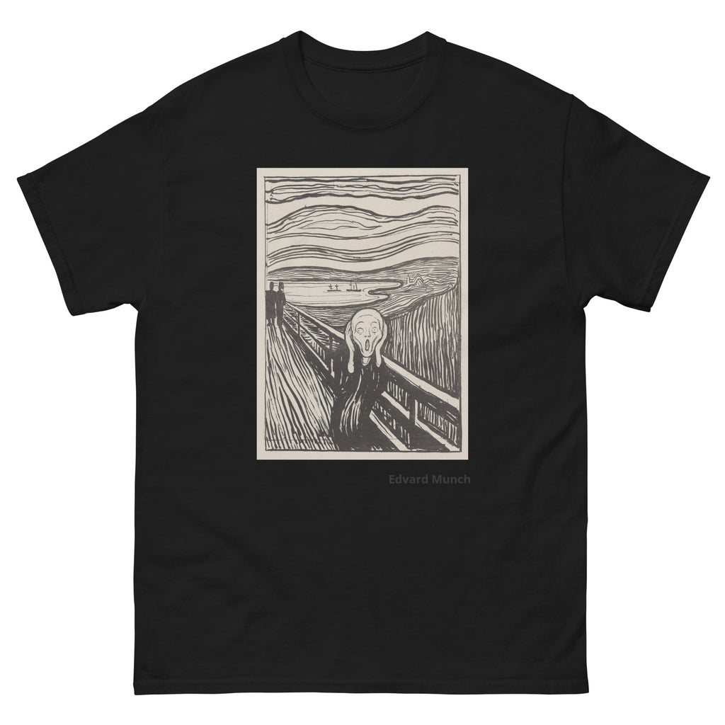 Unisex classic tee featuring Munch's iconic expressionist The Scream in monochrome tones