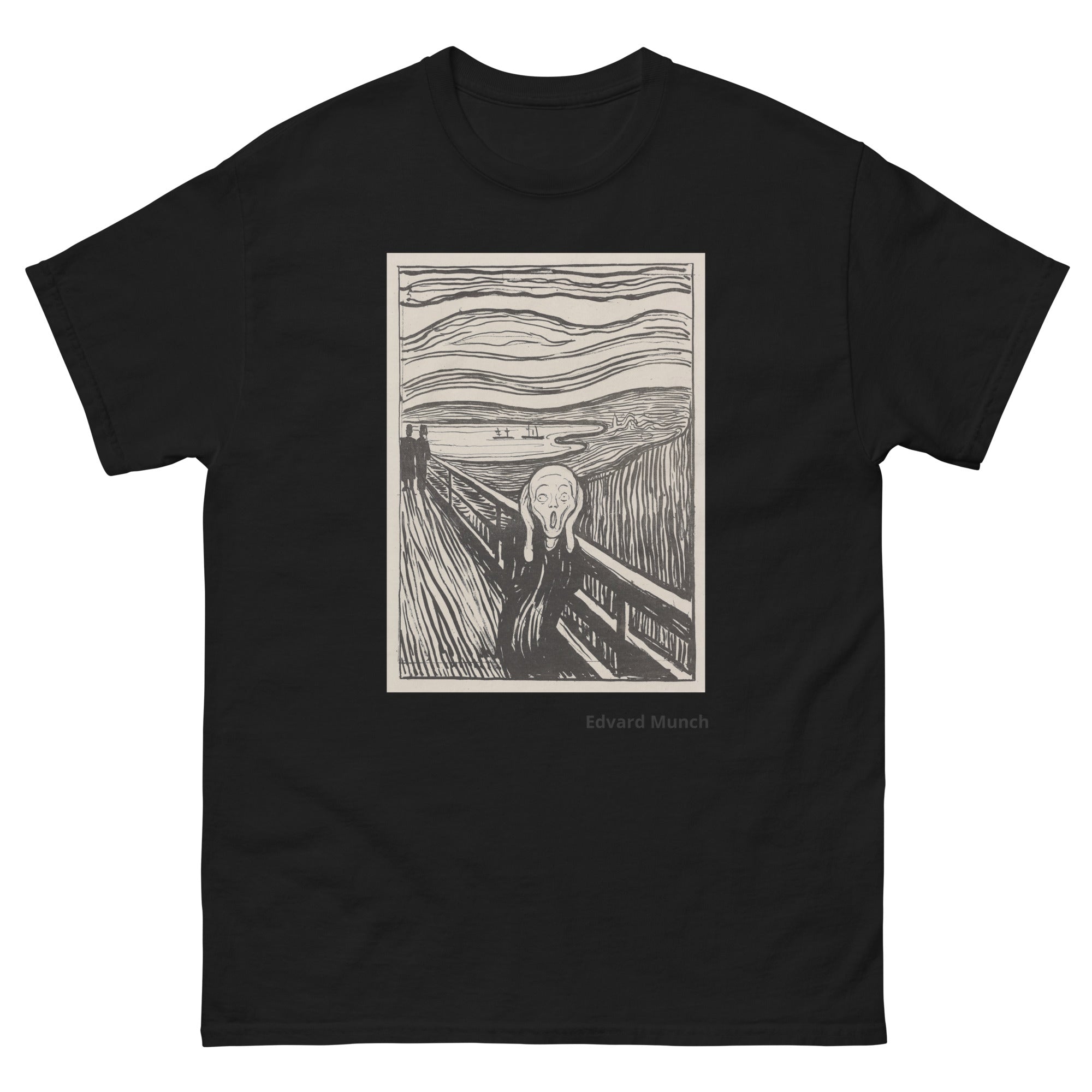 Unisex classic tee featuring Munch's iconic expressionist The Scream in monochrome tones