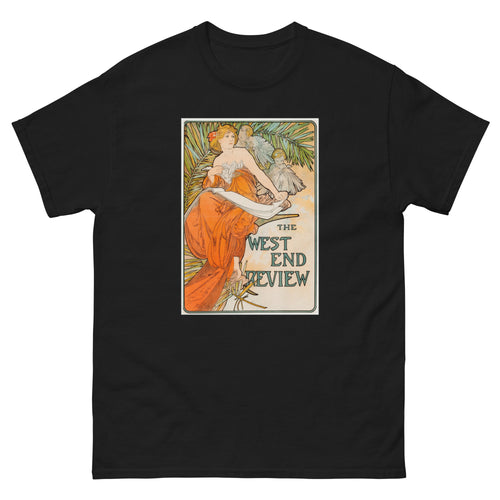 Unisex classic tee featuring Mucha's Art Nouveau promotional poster for the West End Review