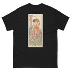 Unisex classic tee featuring Mucha's Art Nouveau decorative panel of a woman with a carnation