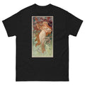 Unisex classic tee featuring Mucha's Art Nouveau Printemps panel of a woman representing spring