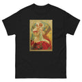 Unisex classic tee featuring Mucha's Art Nouveau Lefèvre-Utile biscuit poster with Sarah Bernhardt