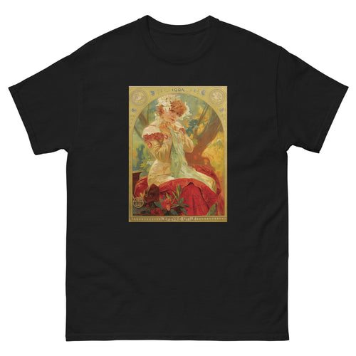 Unisex classic tee featuring Mucha's Art Nouveau Lefèvre-Utile biscuit poster with Sarah Bernhardt