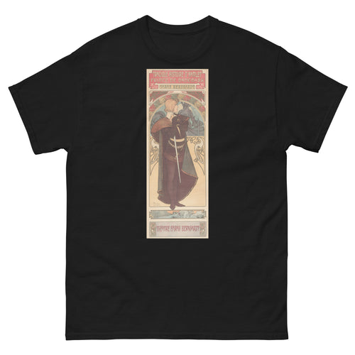 Unisex classic tee featuring Mucha's Art Nouveau theatre poster for Shakespeare's Hamlet