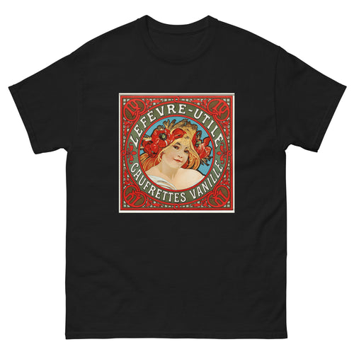 Unisex classic tee featuring Mucha's Art Nouveau Lefèvre-Utile vanilla wafer biscuit poster