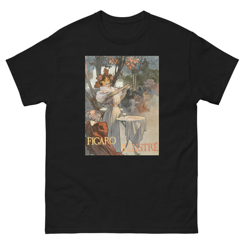 Unisex classic tee featuring Mucha's Art Nouveau Le Figaro newspaper illustrated cover poster